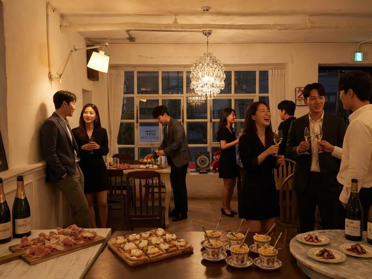홀을 통째로 쓰는 스탠딩 칵테일 파티